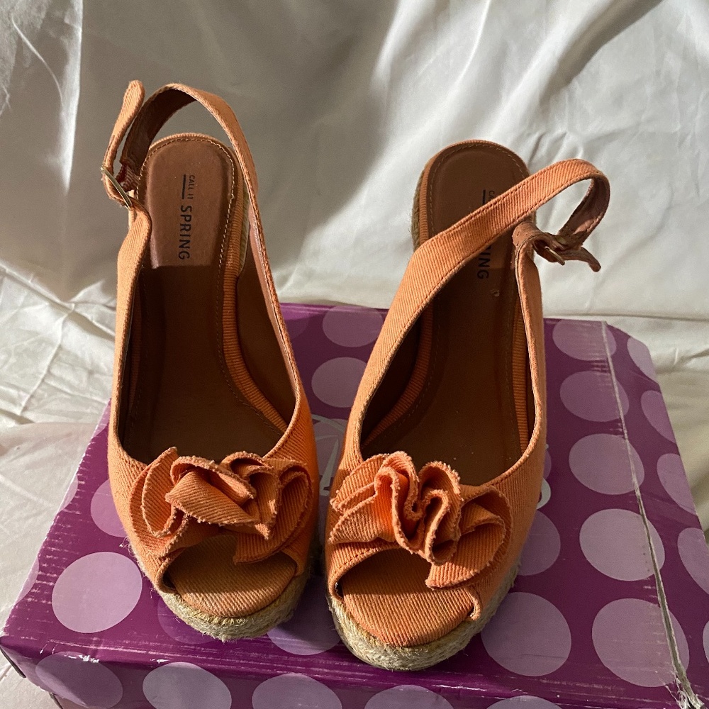 Peep toe espadrille wedge sandals